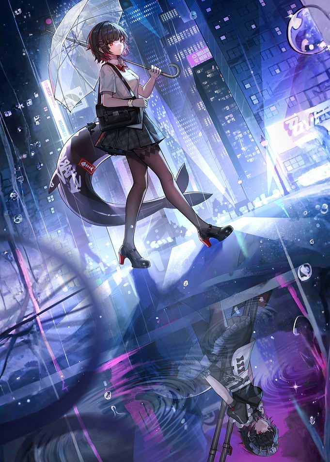 Girl Walking in Rainy City