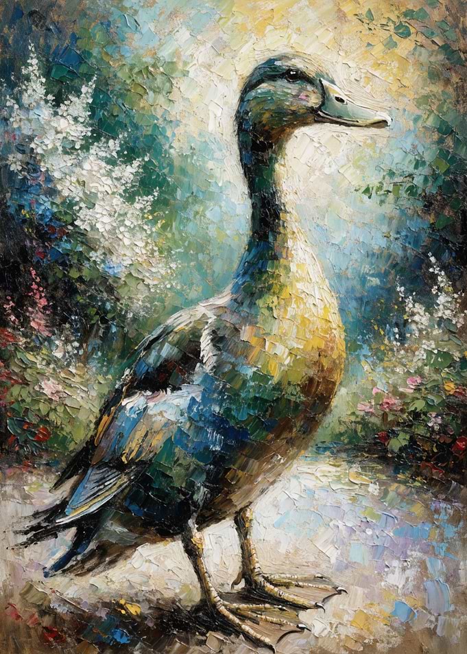 Impressionist Oil Painting of a Duck