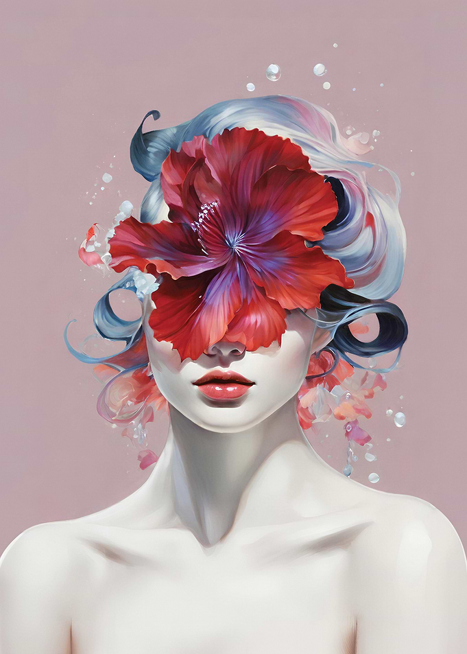Surreal Portrait with Hibiscus Flower
