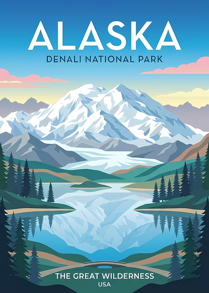 Denali National Park Alaska Travel Poster