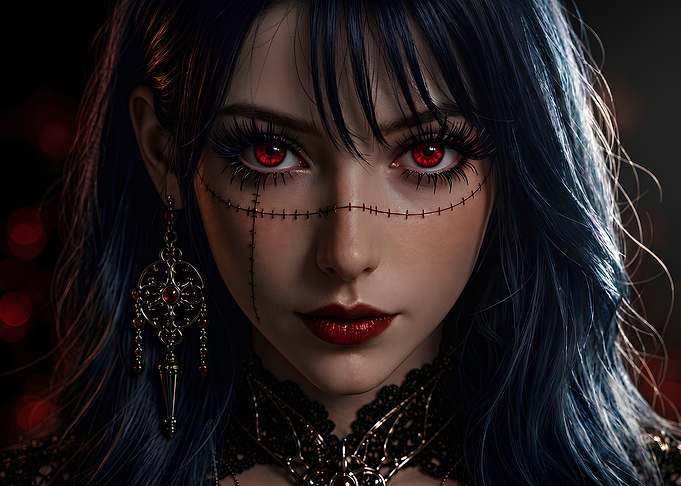 Gothic Woman with red Eyes (Black Hair)
