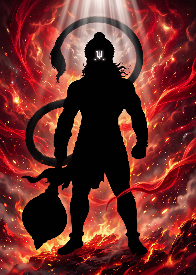 Veer Hanuman – Shadow of Divine Strength | Premium Spiritual Wall Art