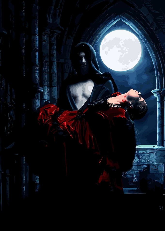 Vampire Carrying Woman in Moonlight