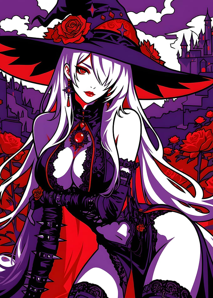 Elegant Gothic Witch with Red Roses