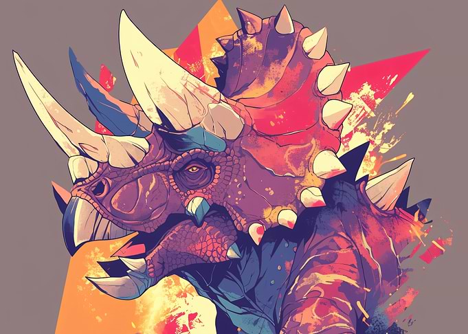 Vibrant Triceratops Dinosaur Digital Art