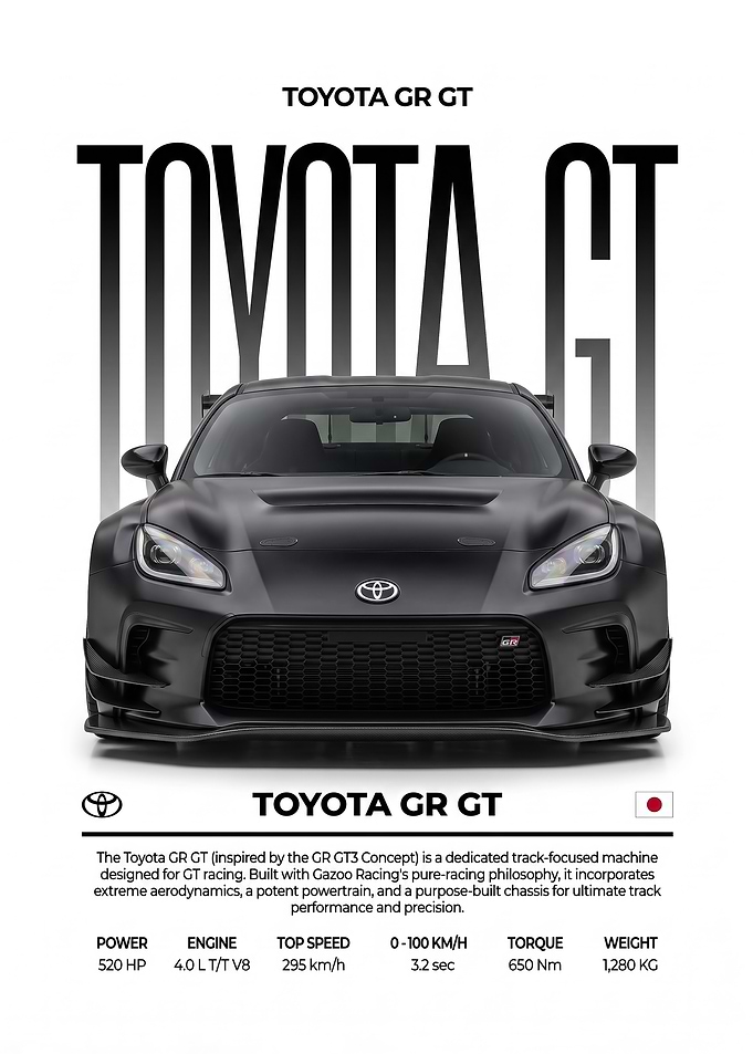 black sleek Toyota GR GT Track Car Poster