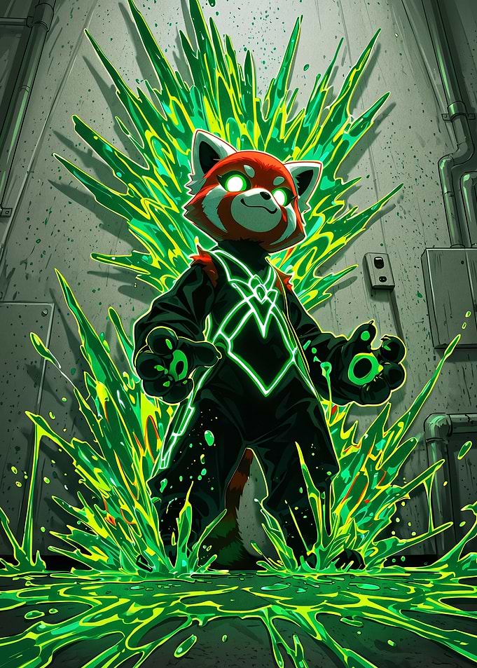 Glowing Red Panda Superhero