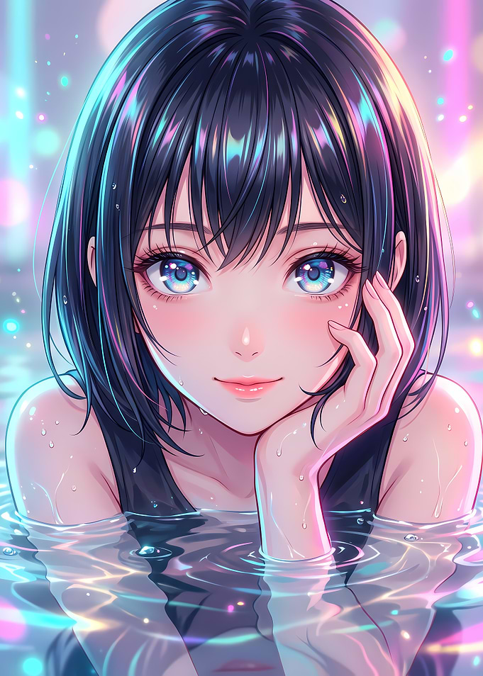 Anime Girl Relaxing in Water