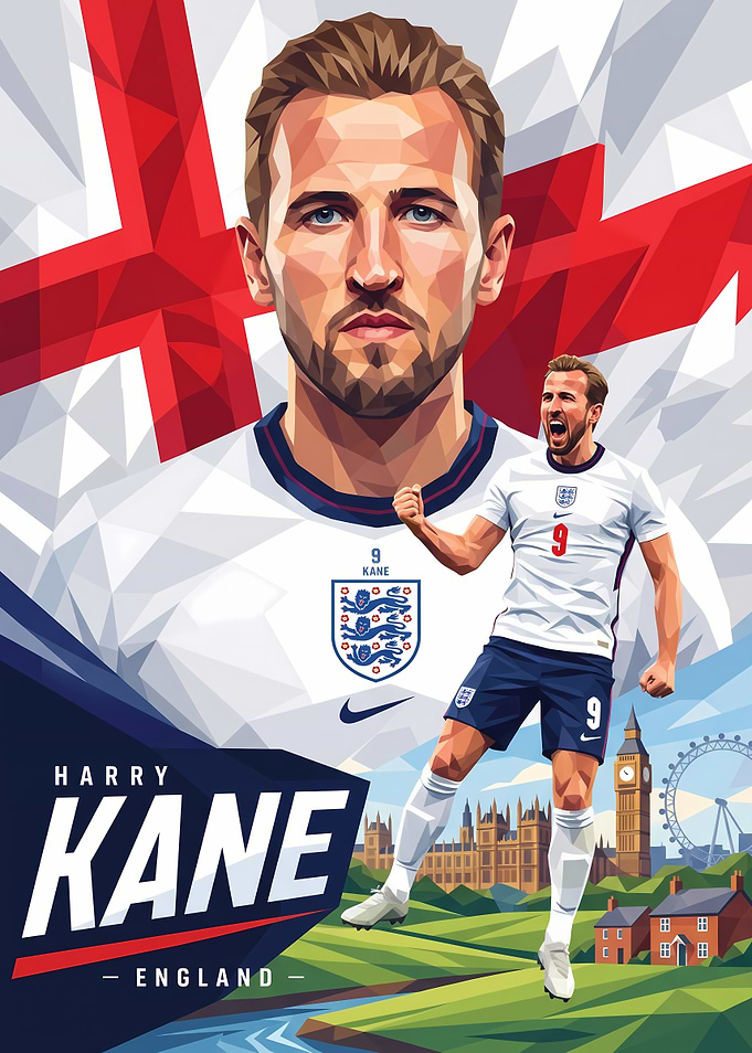 Harry Kane England Football Poster