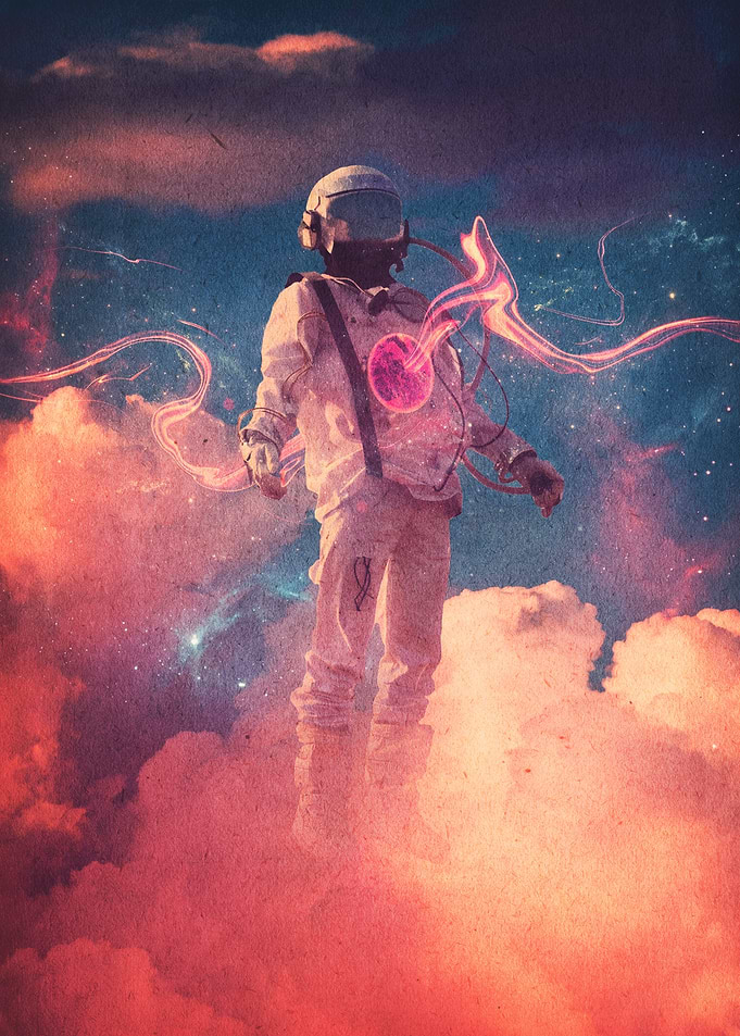Astronaut Floating in Ethereal Nebula