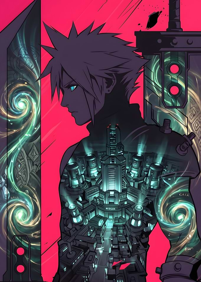 Final Fantasy VII Cloud Strife Midgar Double Exposure Art