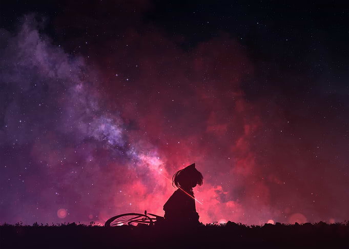 Anime Girl Under Cosmic Sky