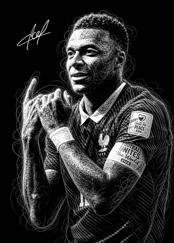 Kylian Mbappe Scribble Art Portrait