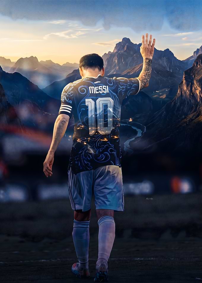 Lionel Messi Double Exposure Mountain Portrait