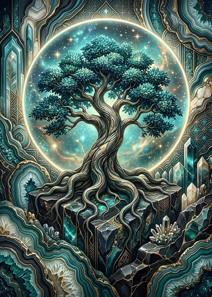 Ethereal Teal Crystal Tree of Life