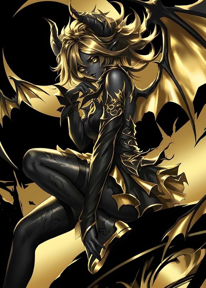 Golden Demon Girl Anime Illustration
