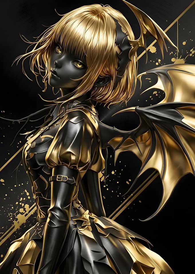 Golden Demon Girl Digital Art
