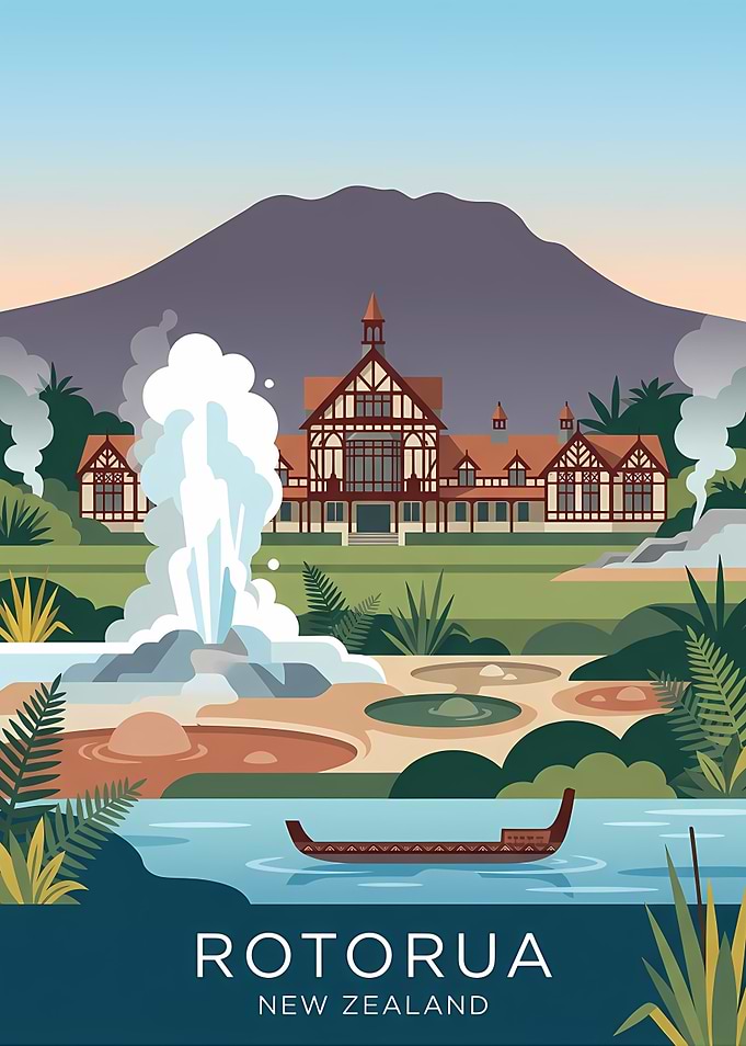 Rotorua New Zealand Travel Poster