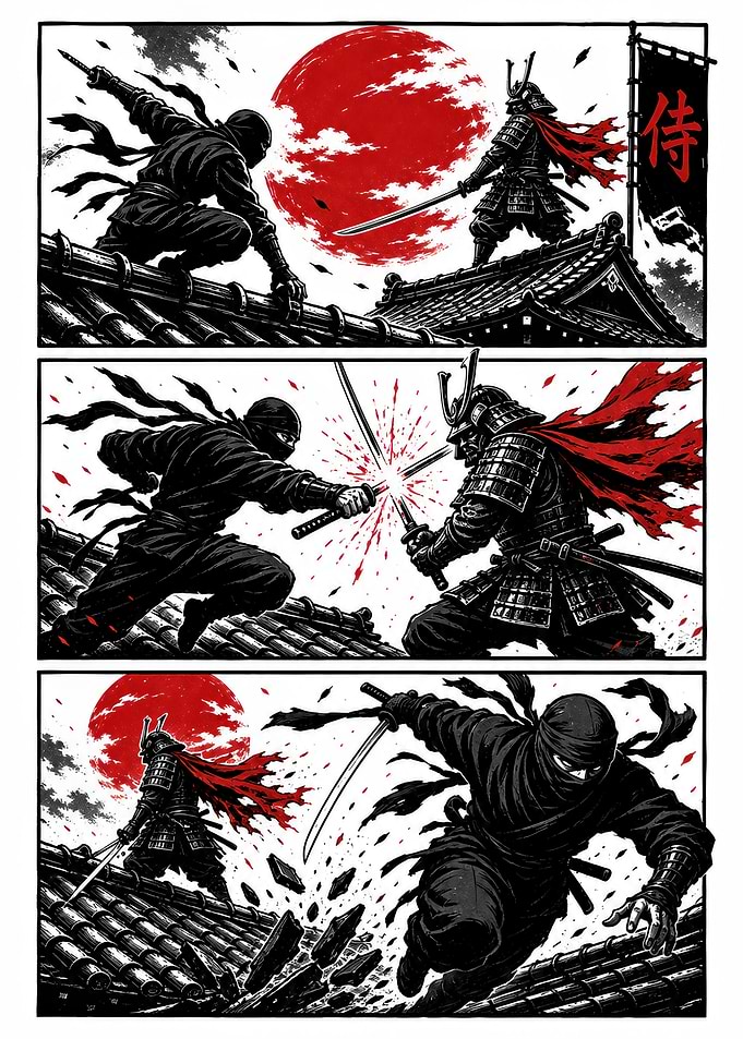 Ninja and Samurai Rooftop Duel