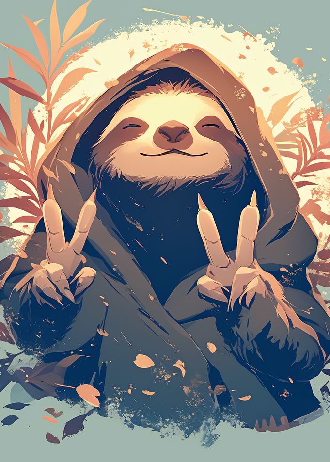 Peaceful Sloth in a Hooded Cloak