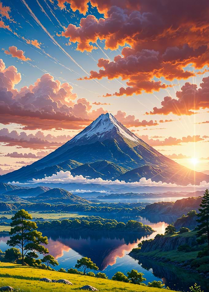 Mountain Sunset Over Lake Nature