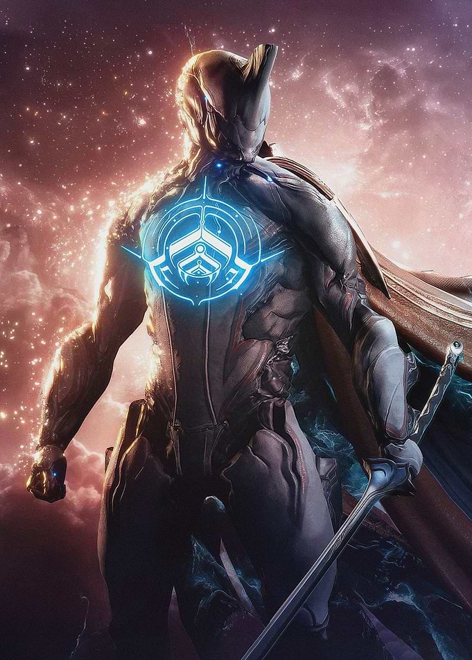 Excalibur Warframe with Glowing Emblem