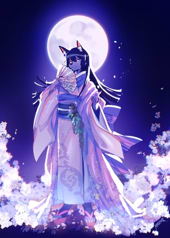 Anthro wolf Hime Under Moon