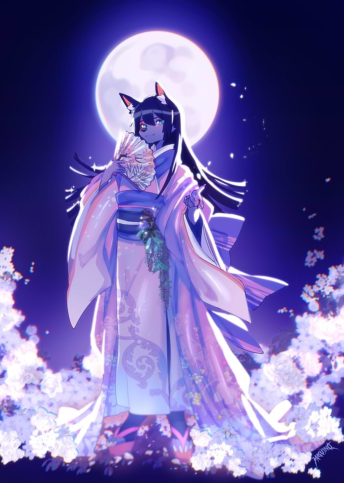 Anthro wolf Hime Under Moon