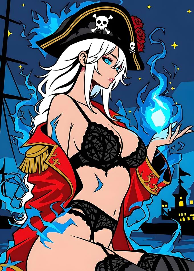 Anime Pirate Girl with Blue Flames