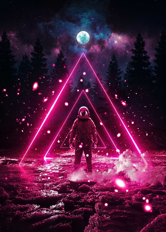 Astronaut in Neon Triangle Portal