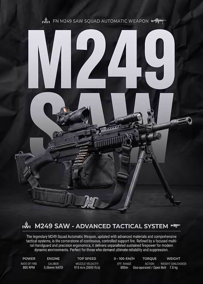 FN M249 SAW Tactical Weapon Poster