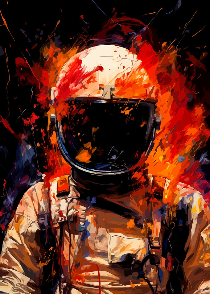 Astronaut in Fiery Abstract Explosion