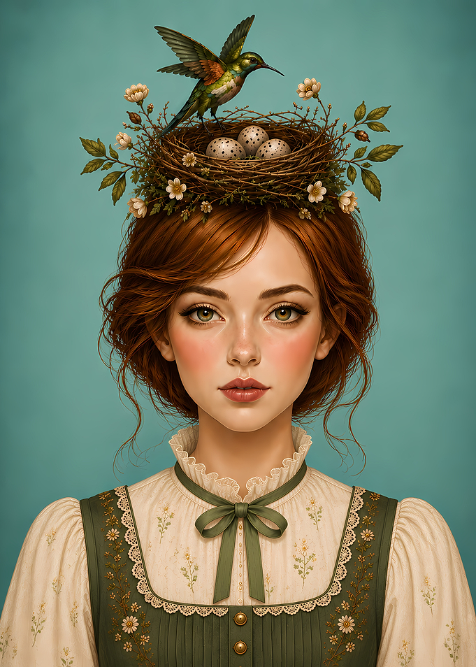 Woman with Bird Nest on Her Head