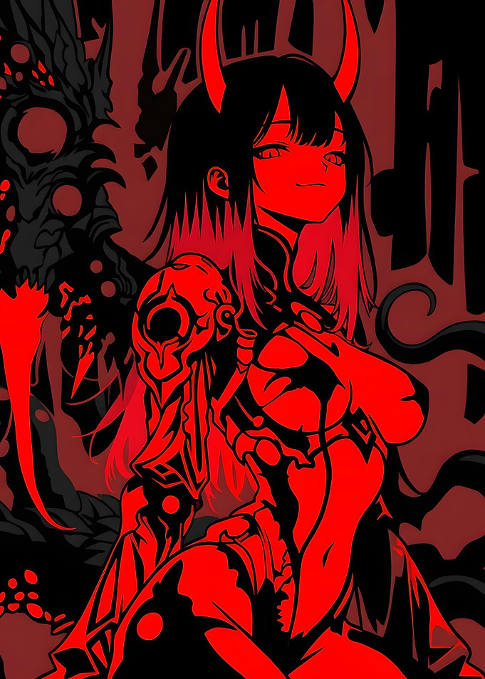 Red Demon Anime Girl Digital Art