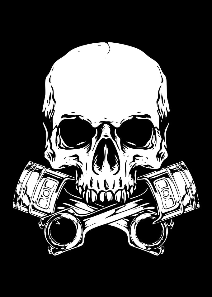 Skull and Crossed Pistons Graphic