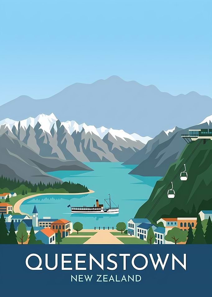 Queenstown New Zealand Travel Poster