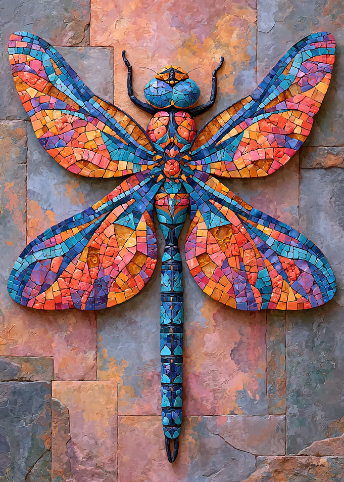 Colorful Mosaic Dragonfly Wall Art