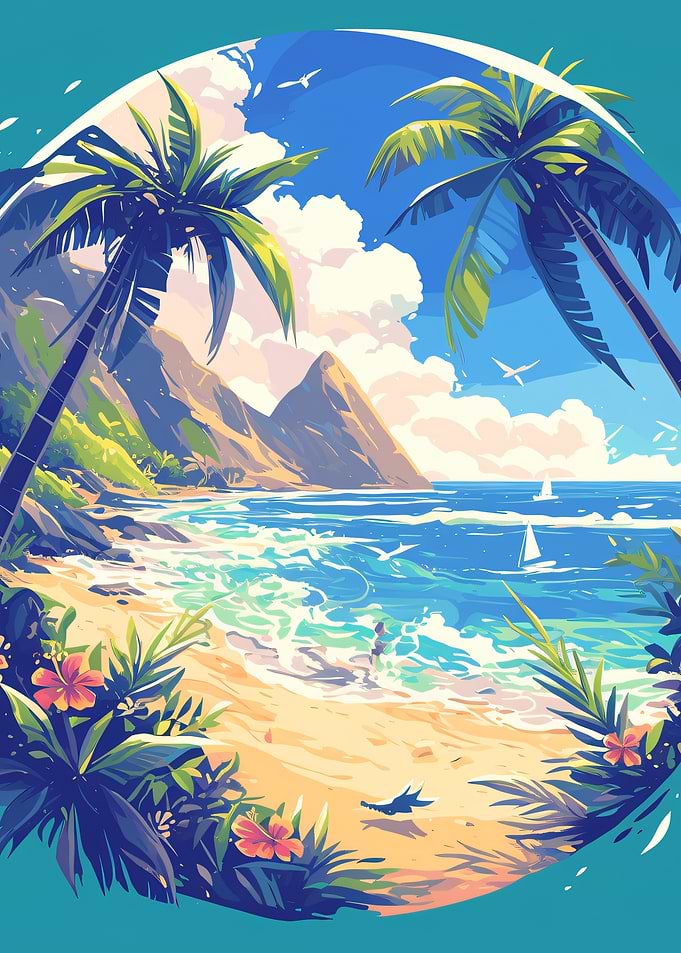 Tropical Beach Paradise Illustration