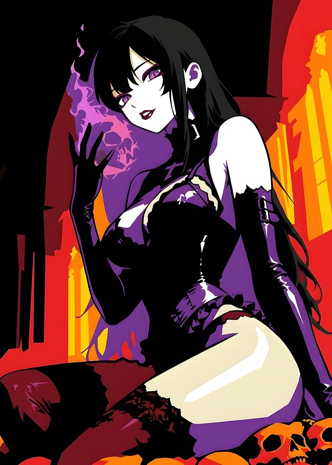 Anime Gothic Sorceress with Purple Magic