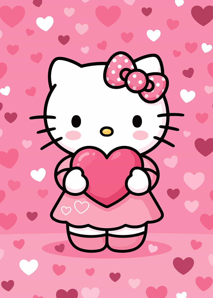 Hello Kitty Holding a Pink Heart