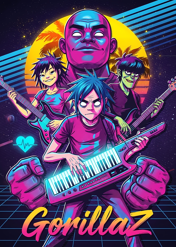 Gorillaz Synthwave Retro Band Poster