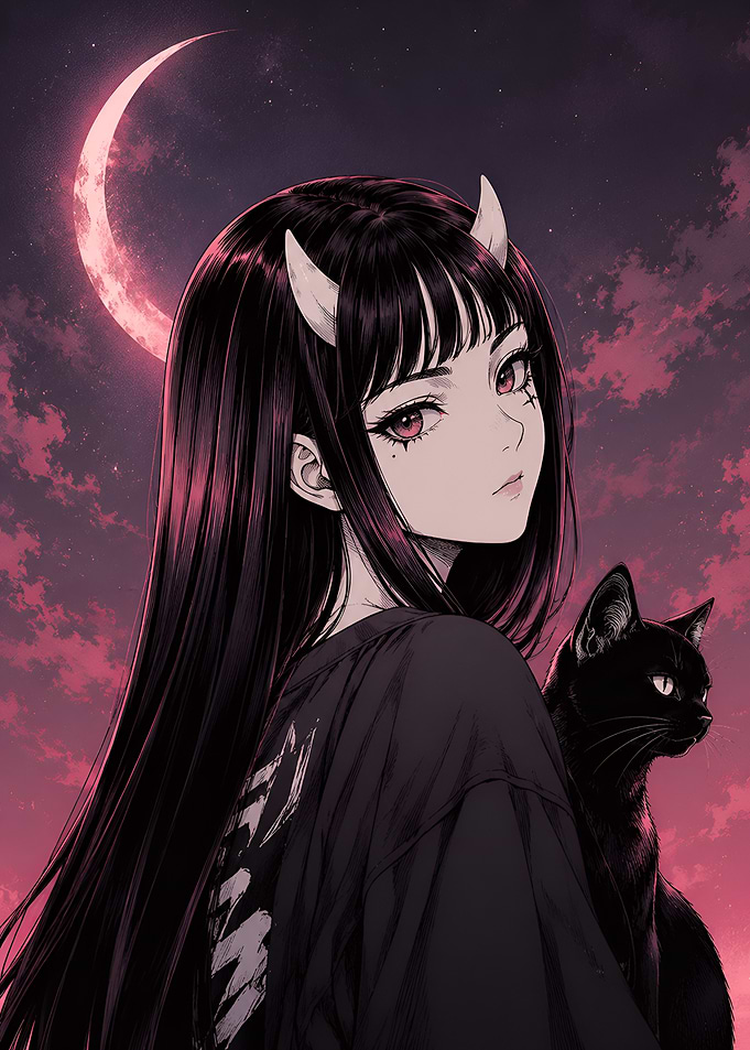 Anime Demon and Cat