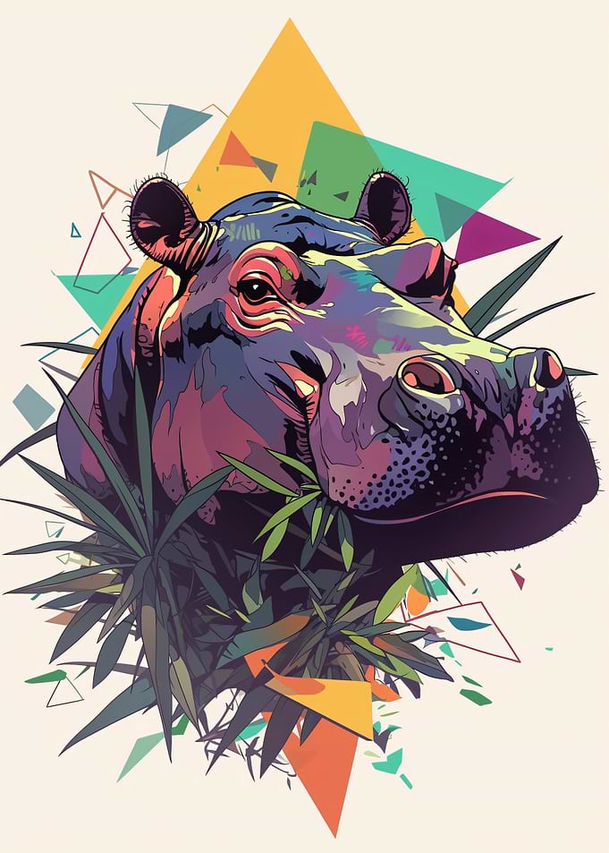 Colorful Geometric Hippopotamus Portrait