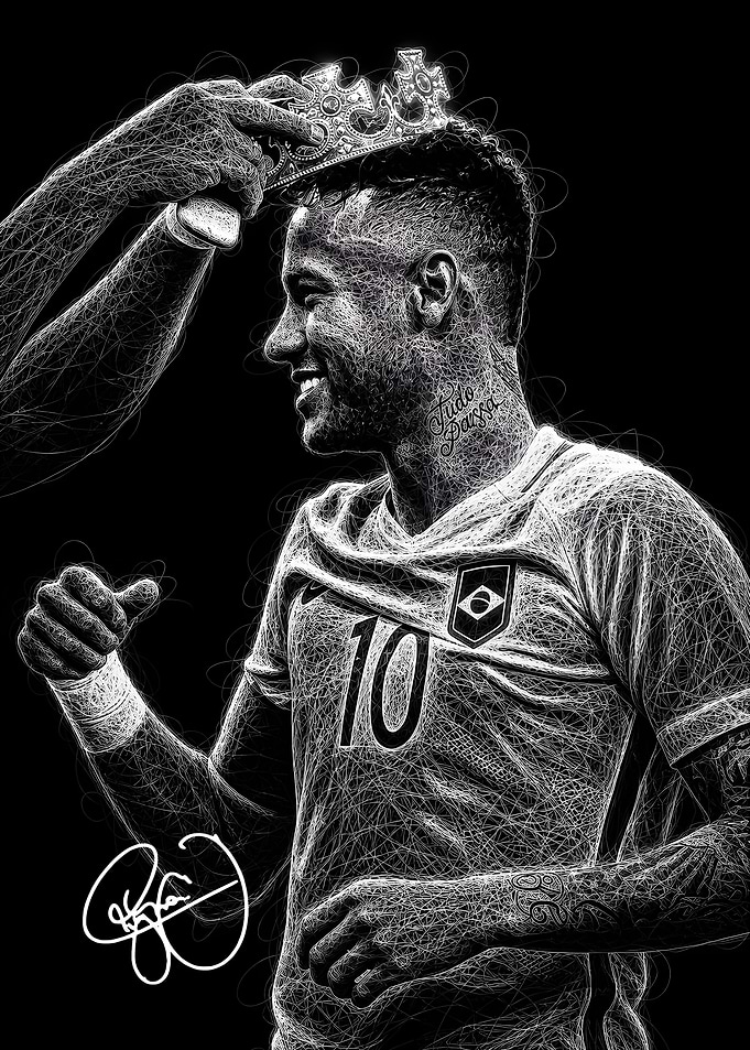 Neymar Jr Crowned Scribble Art Portrait