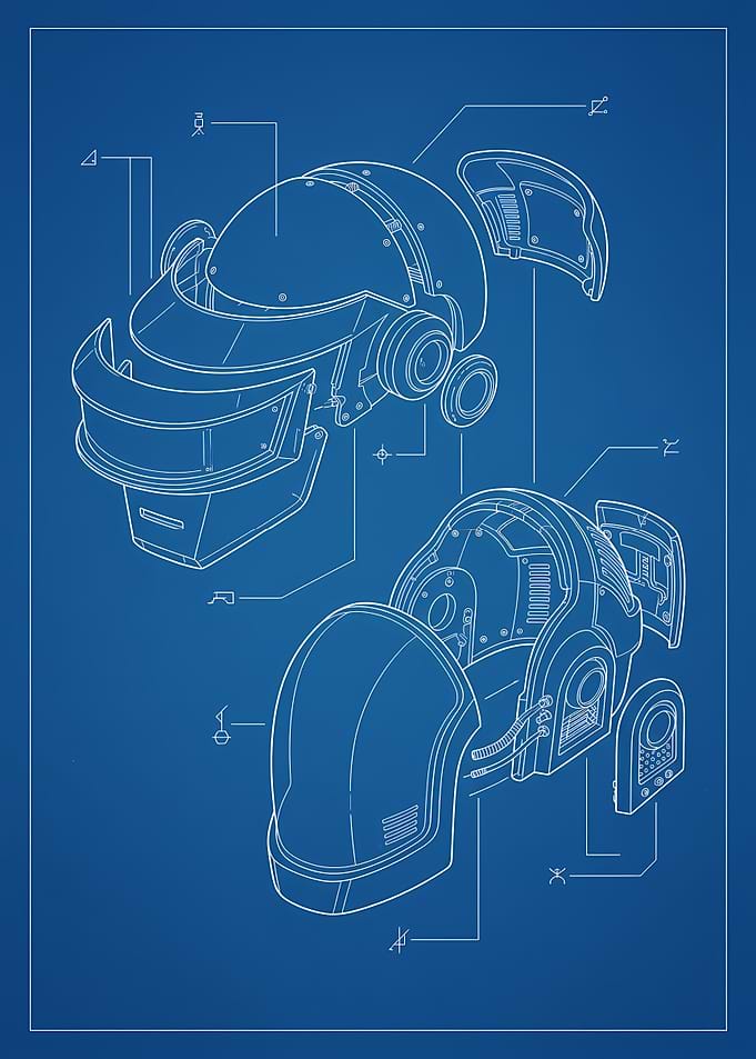 Daft Punk Helmet Blueprint Art