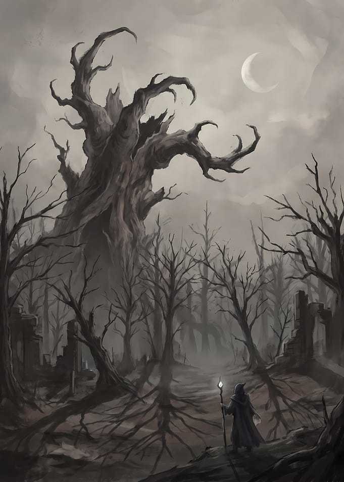 Wizard in a Dark Haunted Forest