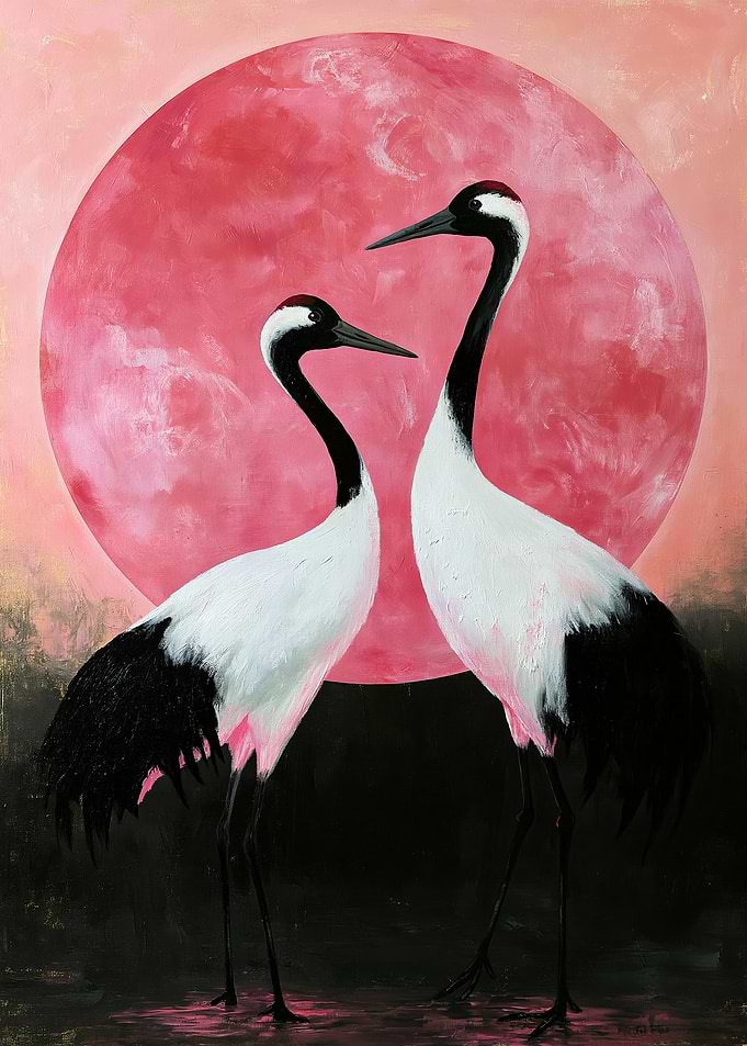Two Cranes Before Pink Moon
