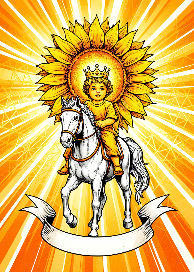 Royal Child Riding Horse with Sunflower