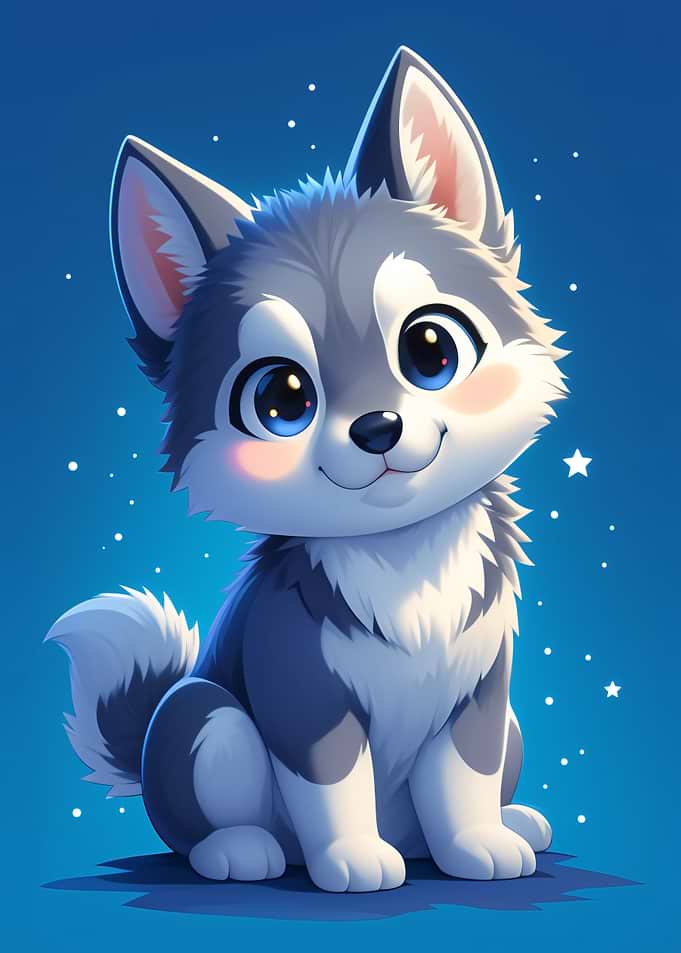 Adorable Cartoon Husky Puppy Illustration