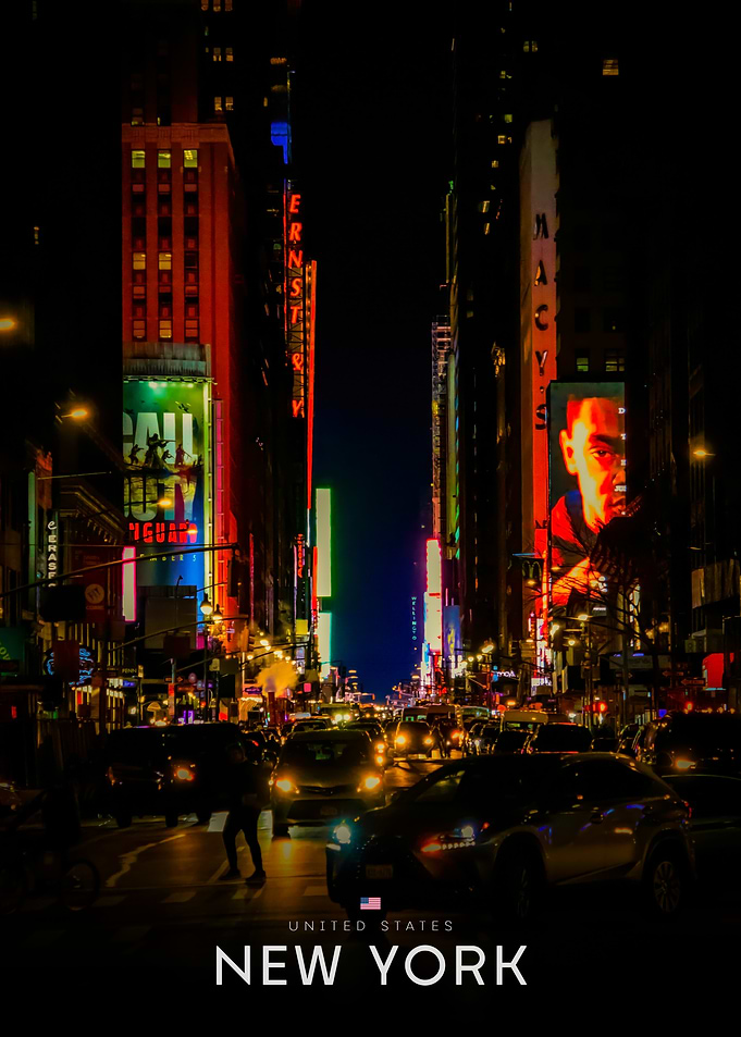 New York City Night Street Scene